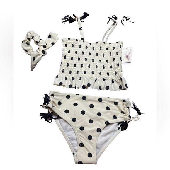 NWT Jessica Simpson girls poka dot swimsuit with matching scrunchie size 12 - Picture 4 of 4